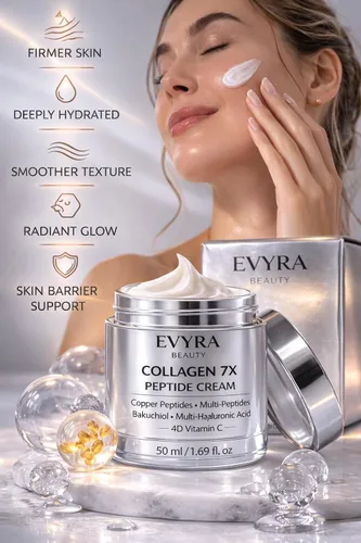 Vista 9 de EVYRA Collagen 7X Crema peptídica – Niacinamida y ácido tranexámico hidratante facial con baquuchiol, péptidos de cobre, ceramida y ácido