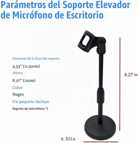 Vista 2 de Soporte de elevación de micrófono de escritorio Soporte de micrófono ajustable de mesa con 8.27 pulgadas de altura para sostener micrófono, negro