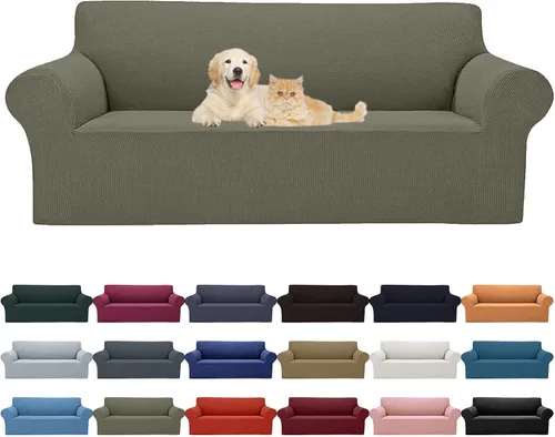 Vista 8 de Cupuamon Funda elástica para sofá de 1 plaza, funda protectora de muebles con parte inferior elástica de tela jacquard a cuadros pequeños para Beige