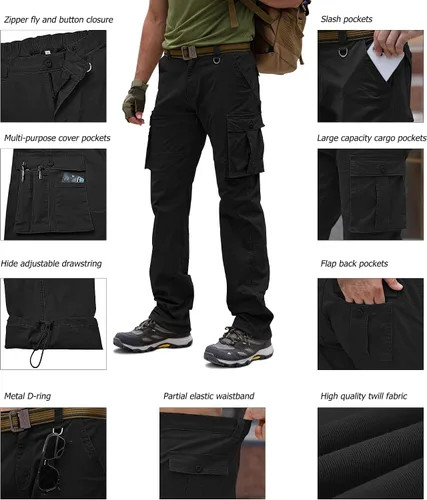 Vista 3 de Cargo Pants for Men Relaxed Fit Cotton Casual Work Hiking Pants Mens Tactical Military Army Pants with Multi Pockets