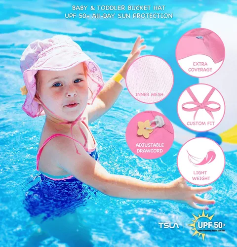 Vista 7 de TSLA Sombrero de sol para bebé UPF 50+, protección solar al aire libre, sombrero de playa de verano, gorra de malla interior ligera ajustable