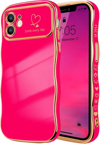 Vista 92 de LCHULLE - Funda para iPhone Air, linda para mujeres y niñas, con forma de onda, color azul bebé Luxury Plating Curly Wavy Frame with Love Heart
