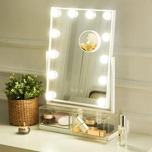Vista 10 de NicBex Espejo de maquillaje con luces, espejo de maquillaje Hollywood con 15 luces LED regulables, tacto inteligente con ajuste de 3