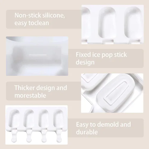 Vista 5 de 2 Moldes Pequeños Mini para Paletas, Moldes para Cakesicles de Silicona, Molde para Cake Pops con 4 Cavidades con 100 Palitos de Madera y 100