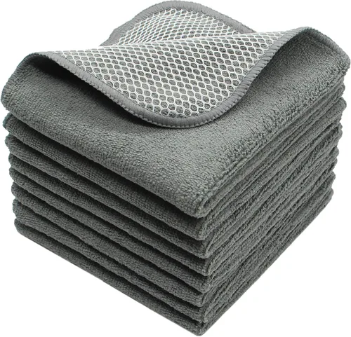 Vista 9 de Paños de microfibra de secado rápido, trapos de limpieza de cocina, trapos para el polvo, paños ultra absorbentes sin pelusa con lado de limpieza