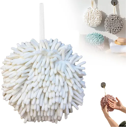 Vista 7 de Toalla de mano con bola mullida, absorbente para colgar en la cocina y el baño, toalla de mano de felpa de felpilla, de secado rápido, toallas