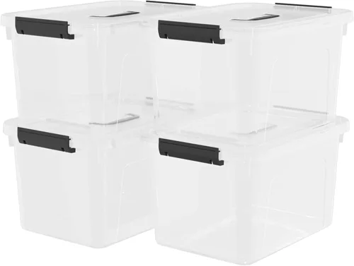 Vista 7 de Contenedor de plástico de 17.5 L con tapas, caja de cierre transparente, 4 paquetes