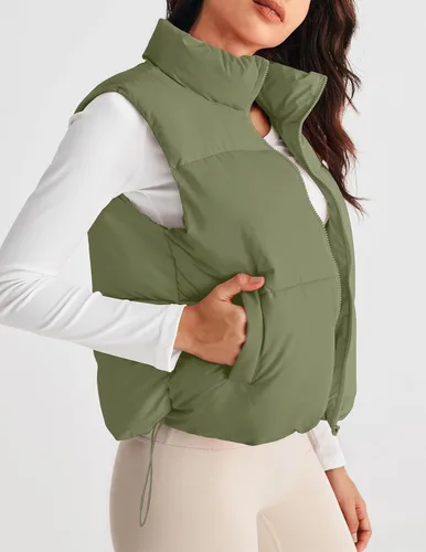 Vista 8 de MEROKEETY Chaleco acolchado para mujer, cuello alto, con cremallera, sin mangas, con bolsillos
