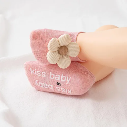 Vista 4 de VWU Calcetines para bebé con agarres, para bebés, niñas y niños, corte bajo, antideslizantes, de algodón, lindas, flores, 0-24 meses