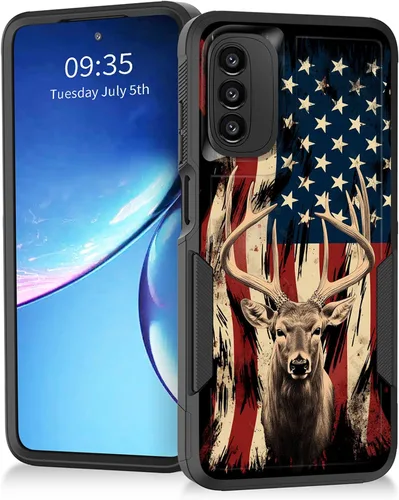 Vista 13 de Para Moto G Power 2022 – Funda protectora resistente de doble capa de policarbonato duro híbrido de goma suave a prueba de golpes – Ciervo