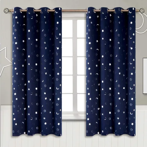 Vista 78 de BGment Cortinas opacas para dormitorio infantil, con aislamiento térmico, con ojales, estampado de estrellas plateadas, cortinas para oscurecer