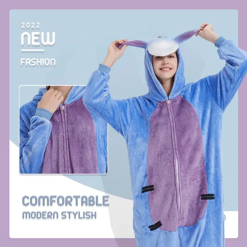 Vista 6 de Pijama unisex de franela para adultos, disfraz divertido de una pieza de animal para cosplay para mujeres y hombres