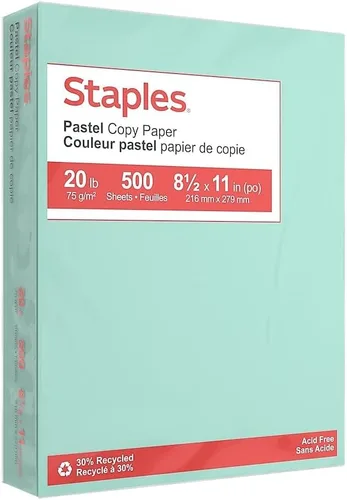 Vista 10 de Staples Papel multiusos pastel reciclado, 20 libras, 8.5 x 11 pulgadas, surtido, 400 hojas/paquete