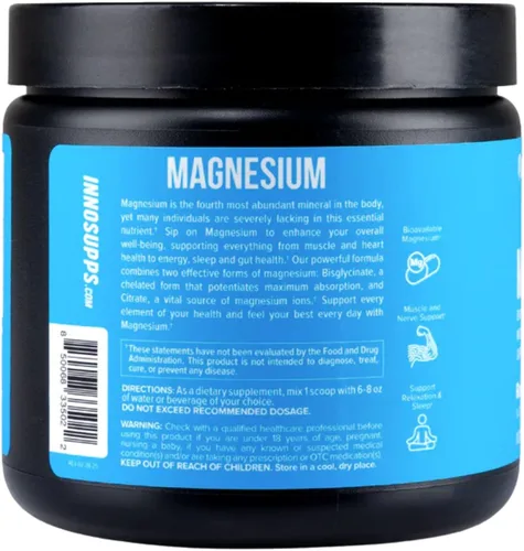 Vista 2 de InnoSupps Polvo de magnesio, mezcla mineral de doble acción con bisglicinato de magnesio y carbonato, promueve el alivio del estrés, la hidratación