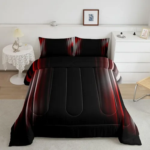 Vista 16 de Feelyou Juego de edredón geométrico degradado para adolescentes, tamaño individual, para niños y mujeres, azul, rojo y negro, juego de ropa de cama