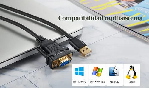Vista 6 de Adaptador USB a serie RS232 con chipset FTDI - Cable USB 2.0 a serie DB9 hembra para Windows y Mac (6 pies)