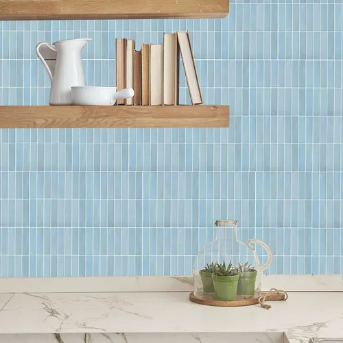Vista 5 de Azulejo azul para salpicaduras de 10 hojas, revestimiento 3D adhesivo para cocina, baño, azulejos de pared (12 x 12 pulgadas)