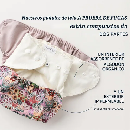 Vista 3 de Set de Paquete de Pañales de Tela Esembly - 3 Forros Internos Absorbentes de Algodón Orgánico y 1 Cubierta de Pañal Exterior Impermeable - Pañales