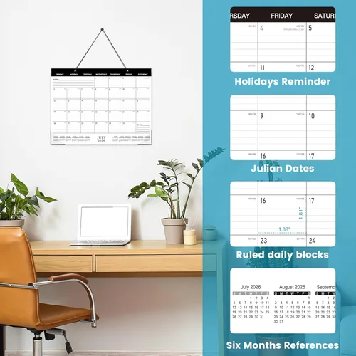 Vista 3 de Calendario de escritorio 2026, enero de 2026, diciembre de 2026, calendario de escritorio/pared de 12 meses, 15 x 12 pulgadas, papel grueso