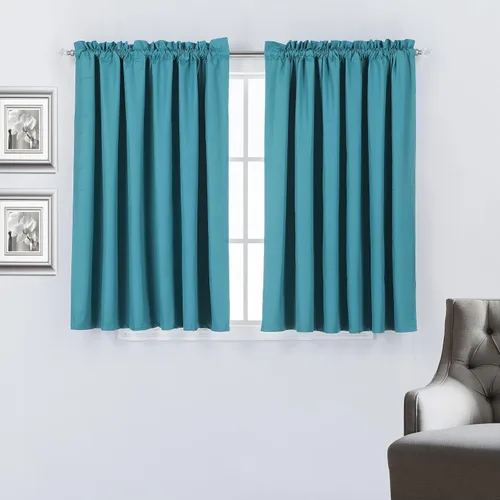Vista 17 de Diamond Home Linens Cortinas opacas con dobladillo para cortinero de 45 pulgadas de largo para dormitorio, paneles de tratamiento de ventanas