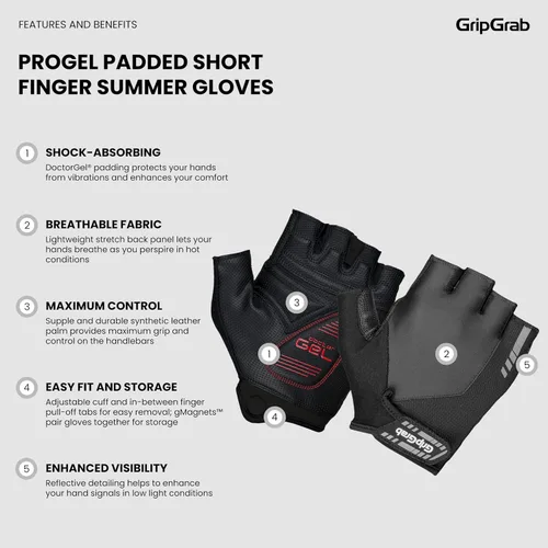 Vista 2 de GripGrab ProGel - Guantes de ciclismo acolchados para hombre, guantes de ciclismo sin dedos, guantes de ciclismo para hombres