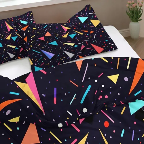 Vista 5 de Duvet Cover Minimalist Geometric Ribbons Triangles Pattern, Soft Breathable Anti-Pilling Black Print Comforter Cover 68" x 86", Twin Size Bedding
