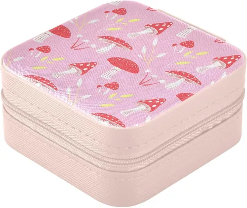 Vista 3 de Joyero de viaje organizador para mujeres, niñas y hombres, pequeña caja de almacenamiento portátil para joyas, aretes, anillos, collares, hongos