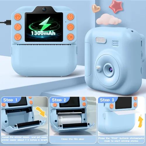 Vista 7 de Cámara de Impresión Instantánea para Niños, Juguetes para Niños Pequeños Cámara Digital de Impresión Instantánea para Edades de 3 a 12 años, Regalos
