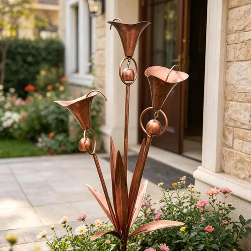 Vista 4 de Benks Flamed Copper Three Calla Lilies Garden Stake with Bells & 24" H