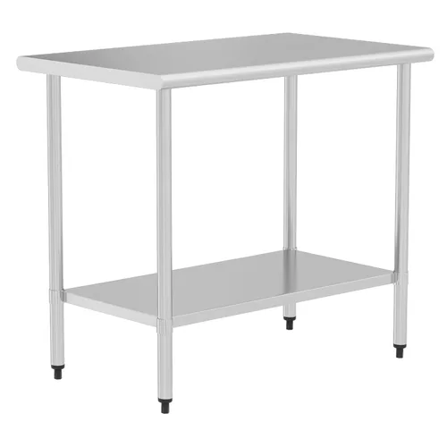 Vista 18 de Mesa de preparación y trabajo de acero inoxidable con estante ajustable y salpicadero, isla de cocina con almacenamiento, estaciones de trabajo Mesa