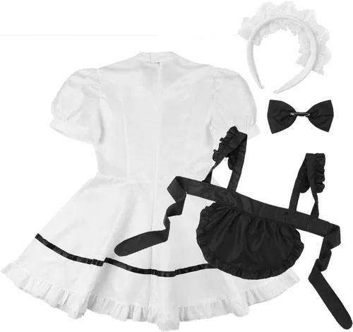 Vista 7 de Disfraz de sirvienta francesa para mujer, con mangas abombadas, delantal, disfraz de Halloween y cosplay