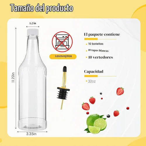 Vista 2 de Dandat 20 botellas de plástico de 32 onzas con vertido de cuello largo Dorado