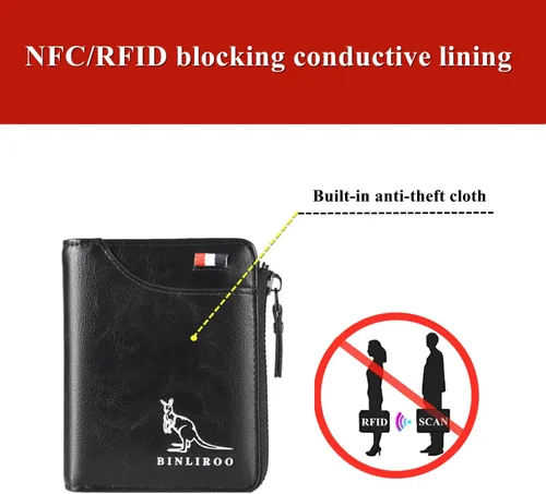 Vista 2 de Yitomith Carteras de cuero para hombres con bloqueo RFID, ranura para tarjetas de identificación separada, Negro -, Classic