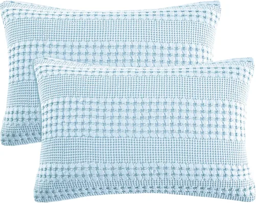 Vista 90 de PHF Fundas de almohada 100% algodón con tejido de gofre de 24 x 24 pulgadas, paquete de 2 fundas cuadradas para decoración elegante del hogar, sin