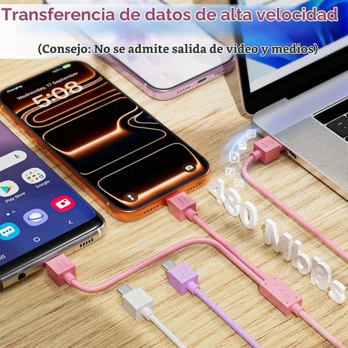 Vista 4 de Vofolen 2 en 1 USB C a USB C/Cable de iluminación para iPhone 17 16 15 14