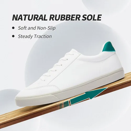 Vista 2 de Zapatillas blancas para hombre, zapatos casuales simples de cuero, zapatillas de deporte de moda para hombres, zapatillas clásicas bajas