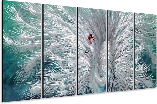 Vista 7 de Yihui Arts Arte de pared de flores de metal plateado, 5 piezas de arte de aluminio, escultura botánica contemporánea para sala de estar, dormitorio