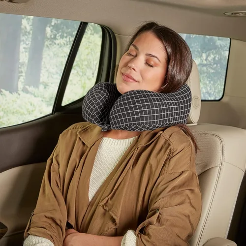 Vista 5 de Home-Complete Almohada de viaje – Almohada de espuma viscoelástica con funda lavable – Almohadas de cuello para dormir en aviones, trenes, Negro