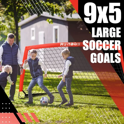 Vista 6 de Portería de fútbol infantil de 9 x 5 pies con bolsa de transporte, red de fútbol plegable portátil para entrenamiento en el patio trasero, uso