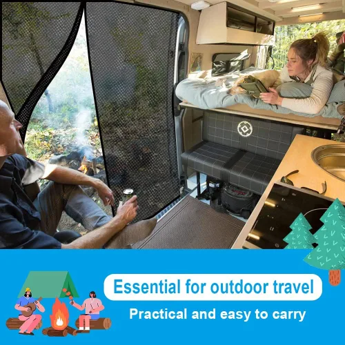 Vista 4 de Pantalla magnética para vans RV de alta densidad 600D para evitar insectos, malla mosquitera compatible con Mercedes Sprinter puerta lateral
