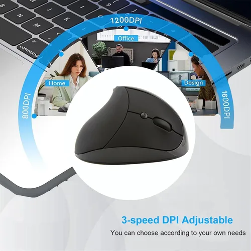 Vista 4 de Ratón vertical ergonómico inalámbrico, mouse Ergo portátil silencioso recargable con receptor USB 2.4G, 6 botones, agarre cómodo, reduce el dolor