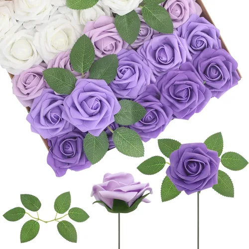 Vista 45 de 25 rosas realistas negras, flores artificiales de espuma de látex con tallos flexibles y 8 hojas para decoración de bodas, hogar y fiestas Negro