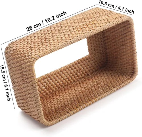 Vista 4 de Funda rectangular para caja de pañuelos de ratán, soporte rectangular de mimbre para pañuelos faciales, para baño, cocina, sala de estar, dormitorio