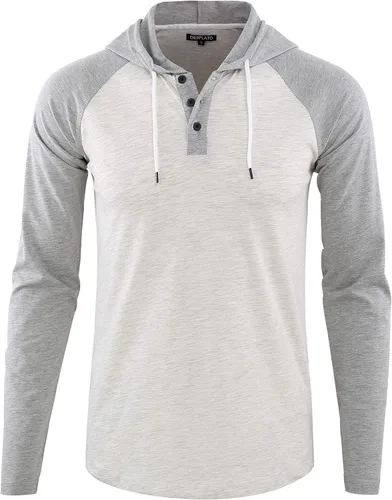 Vista 3 de Sudadera Desplato con capucha, manga larga, ligera, estilo henley, informal, para hombre