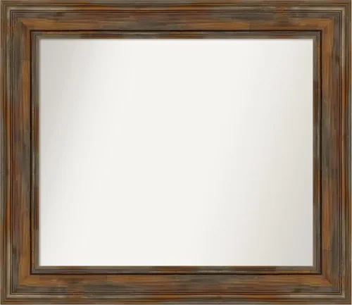 Vista 164 de Amanti Art Espejo de baño marrón para sobre fregadero, 26 x 26 pulgadas, espejo de tocador cuadrado marrón rústico Alexandria, marco de madera