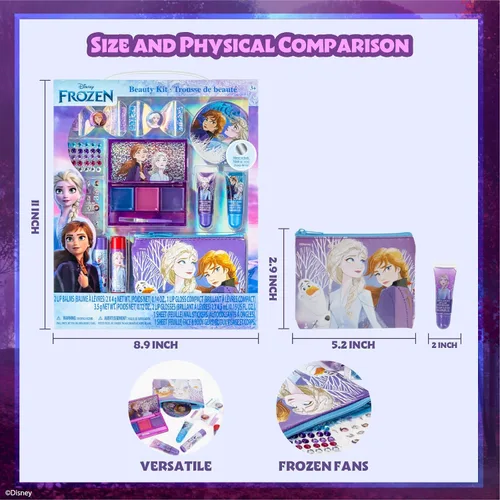 Vista 8 de Set de Maquillaje de Belleza Super Sparkle de Disney Frozen para Niñas con Clips, Brillo de Labios, Pegatinas de Uñas, Bálsamo Labial, Gemas de Uñas