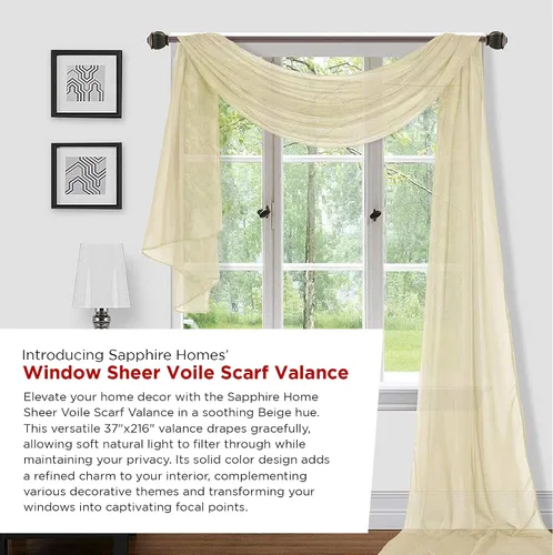 Vista 2 de Sapphire Home Cortinas de cenefa para ventana, cenefas transparentes extralargas para ventanas, cortinas de gasa para sala de estar, cocina