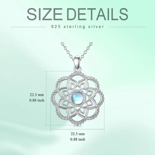 Vista 4 de YOSOPRETTY Lotus Necklace 925 Sterling Silver Lotus FlowerLotus Fish Crystal Pendant Necklace Moonstone Jewelry Gifts for Women Girls