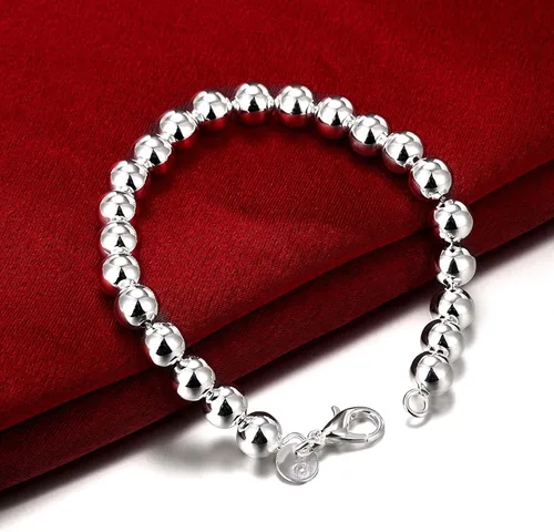Vista 3 de Brazalete de plata esterlina 925 con cuentas redondas, 8 mm