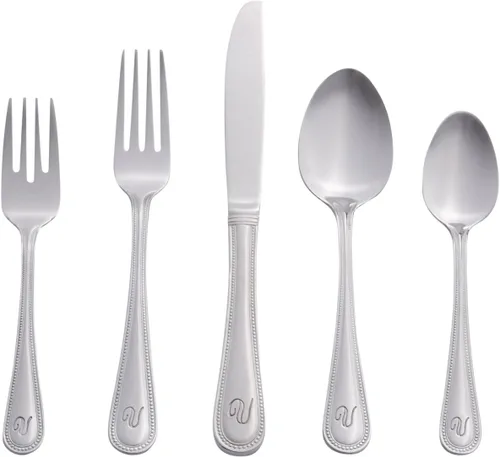 Vista 17 de RiverRidge Juego de cubiertos sin monograma con cuentas, color plateado